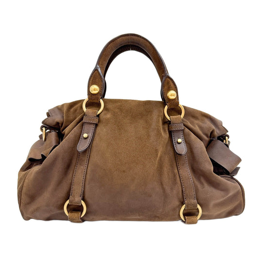 Vitello Lux Bow Bag Brown Suede Two Way Bag