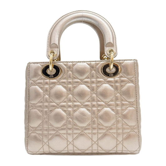 Lady Dior Rose Gold Metallic Leather Two Way Bag