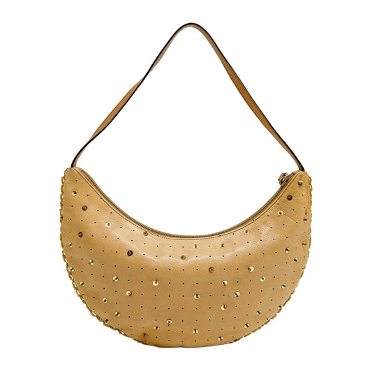 Crescent Sequined Tan Leather Shoulder Bag