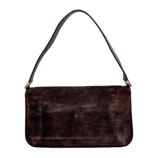 Baguette Brown Suede Shoulder Bag