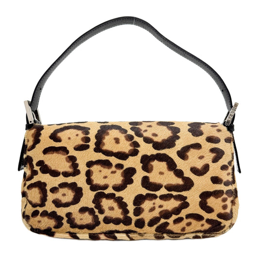 Baguette Brown Leopard Print Pony Hair Shoulder Bag