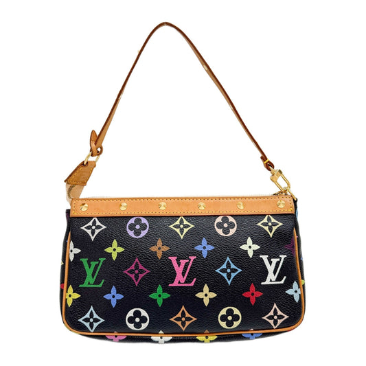 LV x Takashi Murakami Pochette Accessoire Black Monogram Leather Shoulder Bag