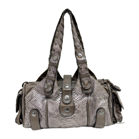 Silverado Purple & Brown Python Embossed Leather Shoulder Bag