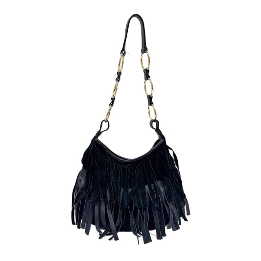 Fringe Black Suede Shoulder Bag
