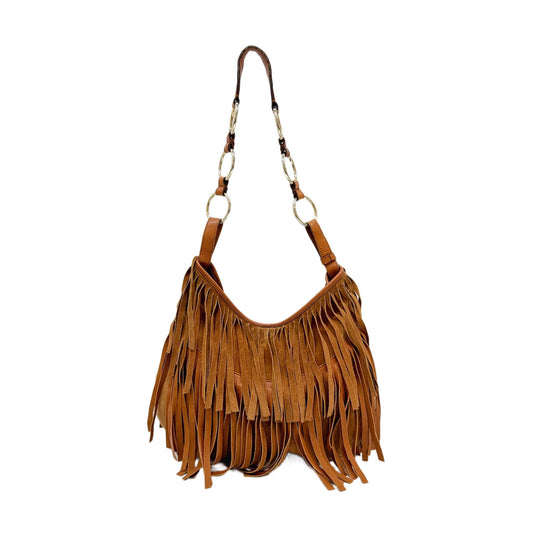 Fringe Brown Suede Shoulder Bag