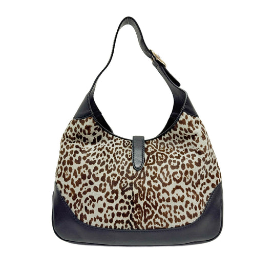 Jackie Blue Leopard Print Pony Hair Shoulder Bag