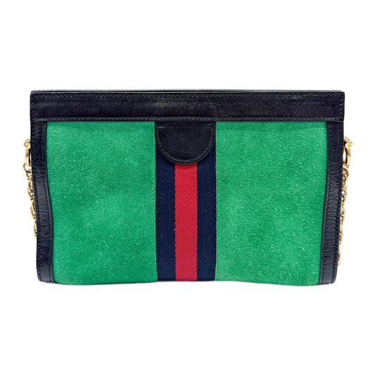 Ophidia Black Leather Trim Green Suede Crossbody Bag