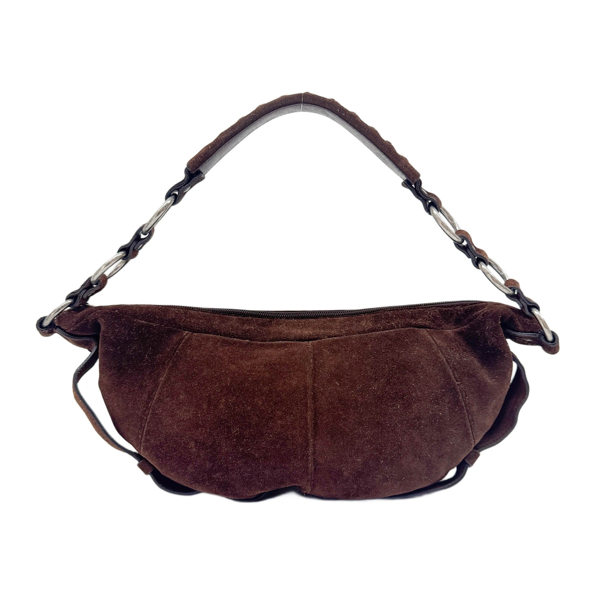 Crescent Brown Suede Shoulder Bag