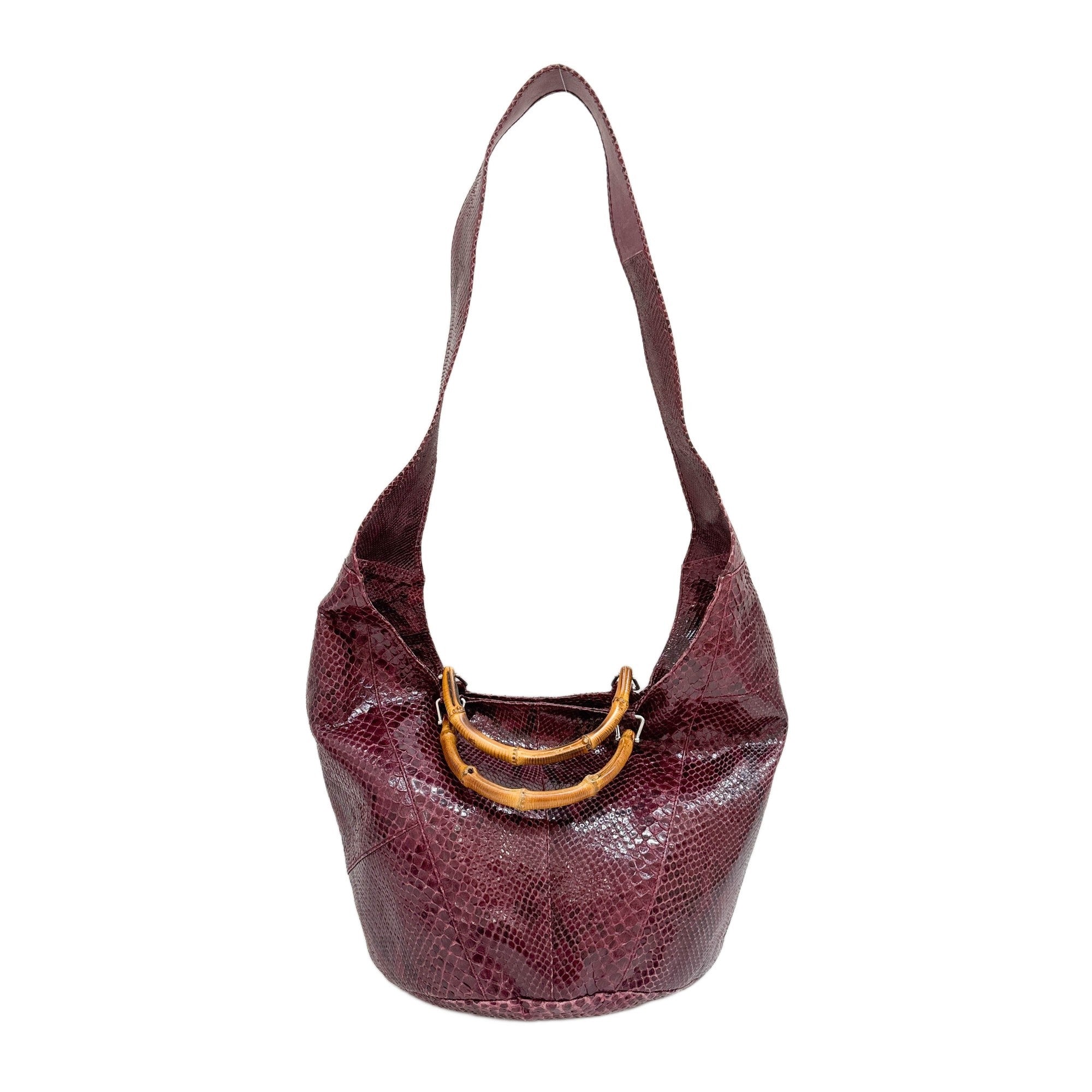 Bamboo Bordeaux Python Embossed Leather Two Way Bag