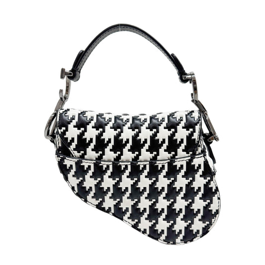 Nano Saddle Black & White Pixel Houndstooth Canvas Two Way Bag