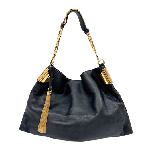 Gold Chain Black Leather Shoulder Bag