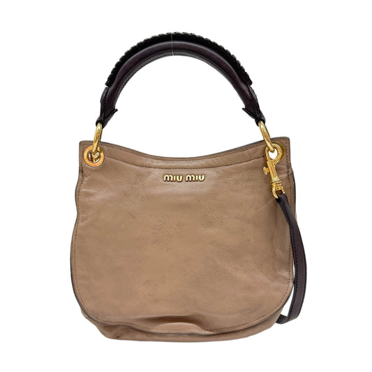 Beige Ostrich Embossed Leather Two Way Bag