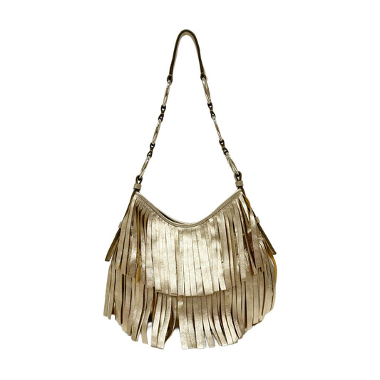 La Boheme Fringe Gold Leather Shoulder Bag