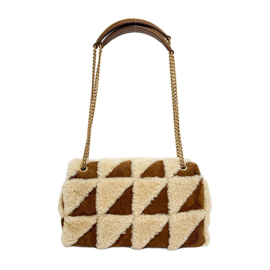 Fur Patchwork Brown Leather Shoulder Bag