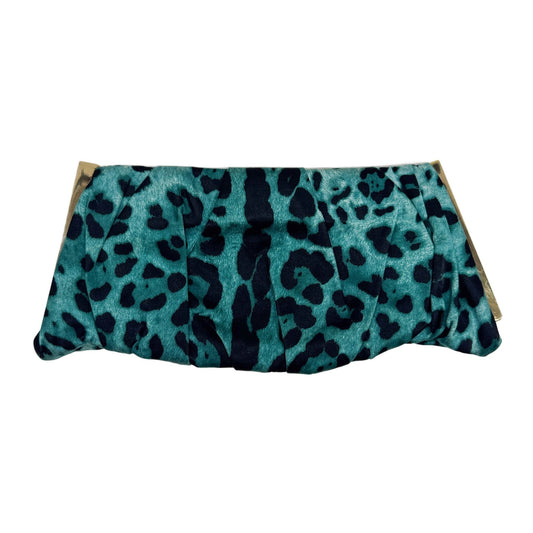 Turquoise Leopard Print Satin Clutch Bag