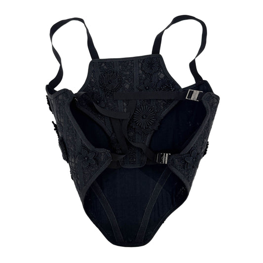 Size 36 EU Floral Applique Black Cotton Bustier