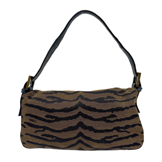 Baguette Crab Decore Brown Zebra Canvas Shoulder Bag