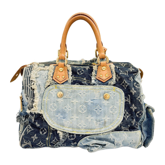 Speedy 30 Patchwork Blue Monogram Denim Hand Bag