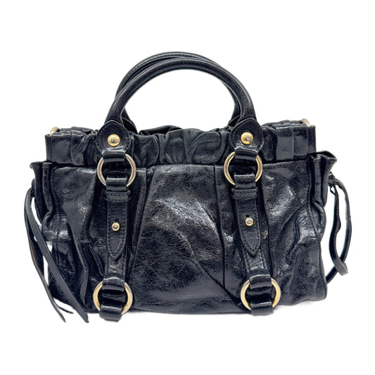Mini Vitello Black Leather Two Way Bag