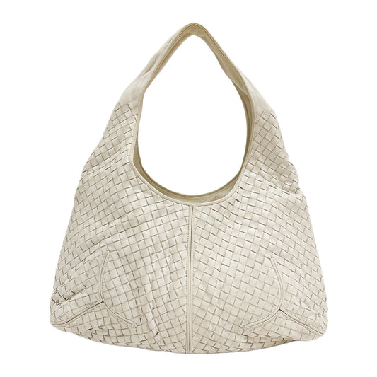 Intrecciato White Leather Shoulder Bag