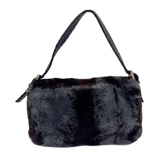 Baguette Gray and Brown Mink Fur Shoulder Bag