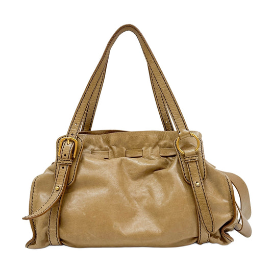 Vitello Lux Bow Tan Leather Shoulder Bag