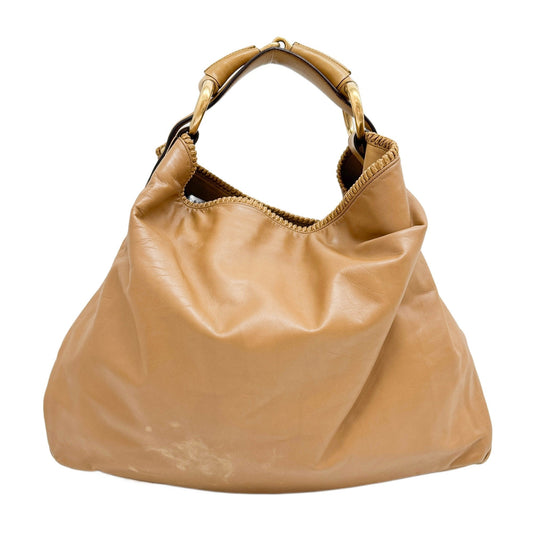 Horsebit Caramel Leather Hobo Bag