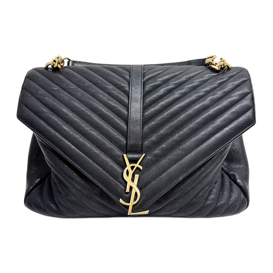 College Matelasse Chevron Black Leather Two Way Bag