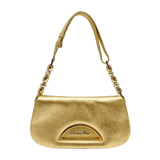Malice Pearl Gold Ostrich Leather Shoulder Bag