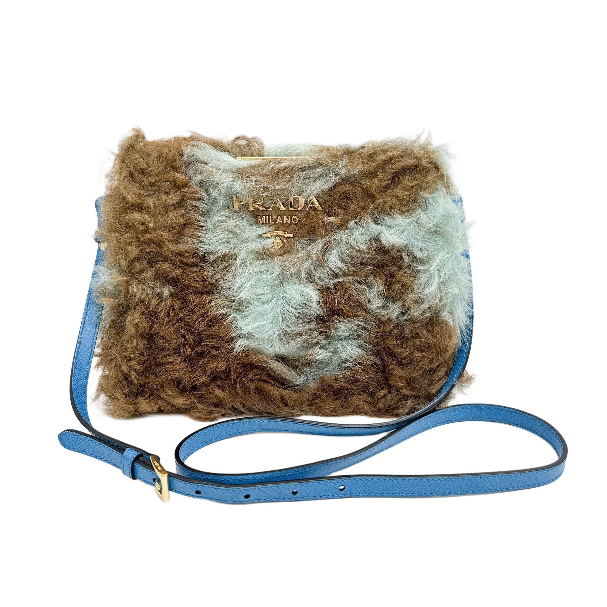 Brown & Blue Wool Crossbody Bag