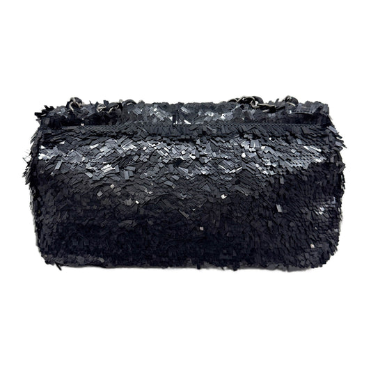 Classic Flap Black Sequin Shoulder Bag