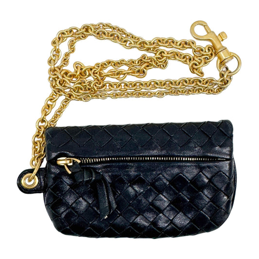 Intrecciato Chain Black Leather Pouch
