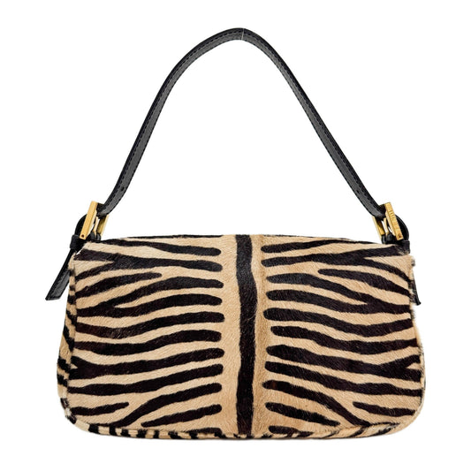 Baguette Brown Zebra Print Pony Hair Shoulder Bag