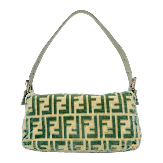 Baguette Teal Zucca Velvet & Canvas Shoulder Bag