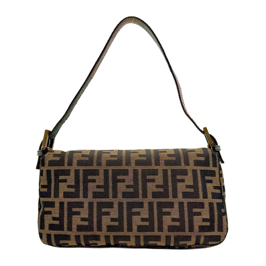 Baguette Brown Zucca Canvas & Leopard Print Pony Hair Shoulder Bag
