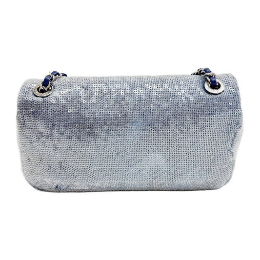 Classic Flap Waterfall Blue Sequin Shoulder Bag