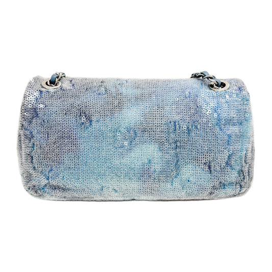 Classic Flap Waterfall Blue Sequin Shoulder Bag