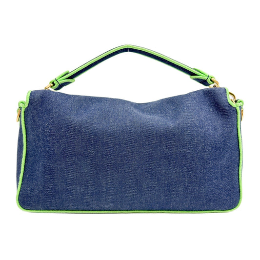 Maxi Baguette Green Trim Navy Denim Two-Way Bag