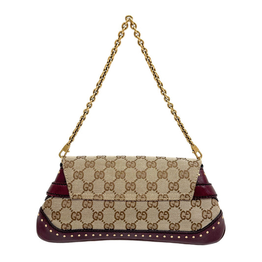 Horsebit Studded Bordeaux Trim Tan GG Canvas Shoulder Bag