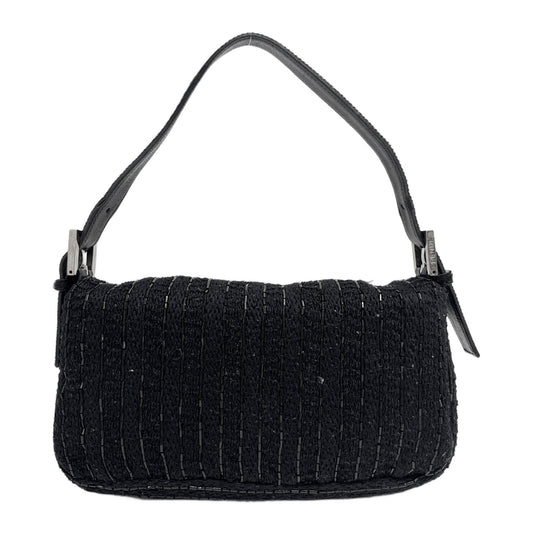 Baguette Beaded Black Cotton Shoulder Bag