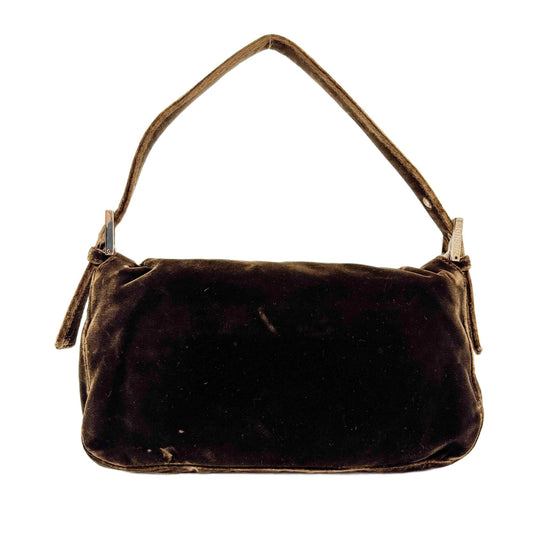 Baguette Brown Velvet Shoulder Bag