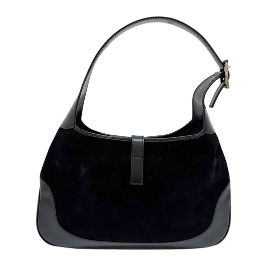 Jackie Cherry Line Black Suede Shoulder Bag