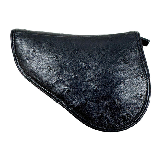Saddle Black Ostrich Embossed Leather Coin Purse