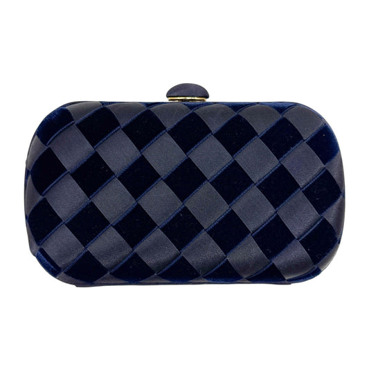 Intrecciato Navy Blue Satin & Velvet Clutch Bag