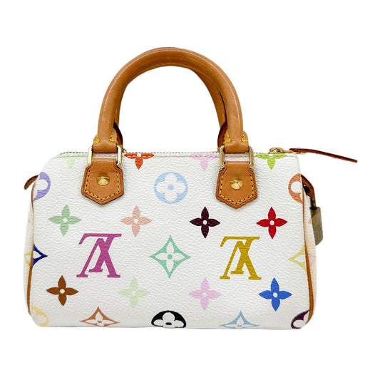 LV x Takashi Murakami Mini Speedy White Monogram Leather Hand Bag