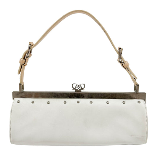 Metal Frame White Leather Shoulder Bag