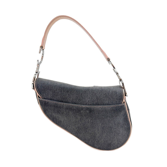 Saddle Pink Trim Gray Denim Shoulder Bag
