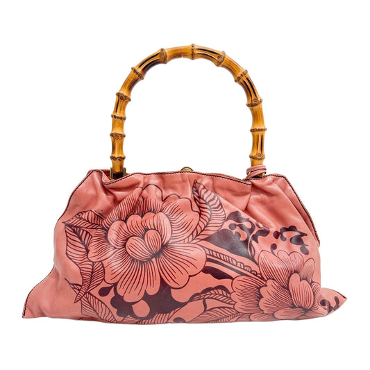 Bamboo Floral Pink Leather Hand Bag