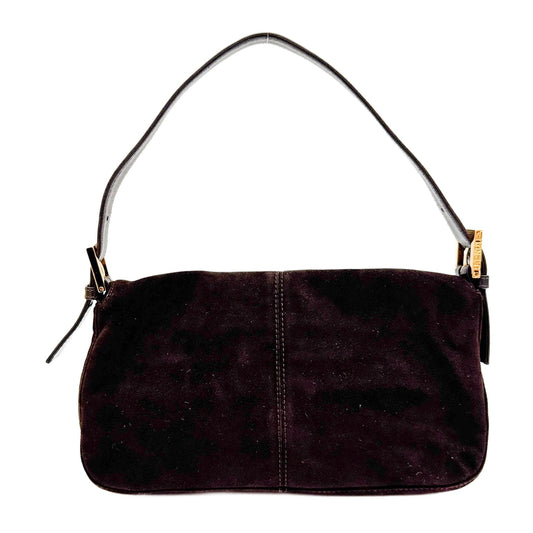 Baguette Brown Suede Shoulder Bag