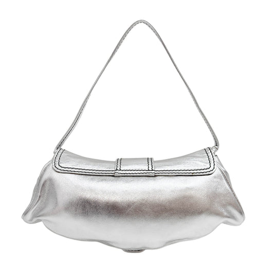 Silver Metallic Leather Shoulder Bag